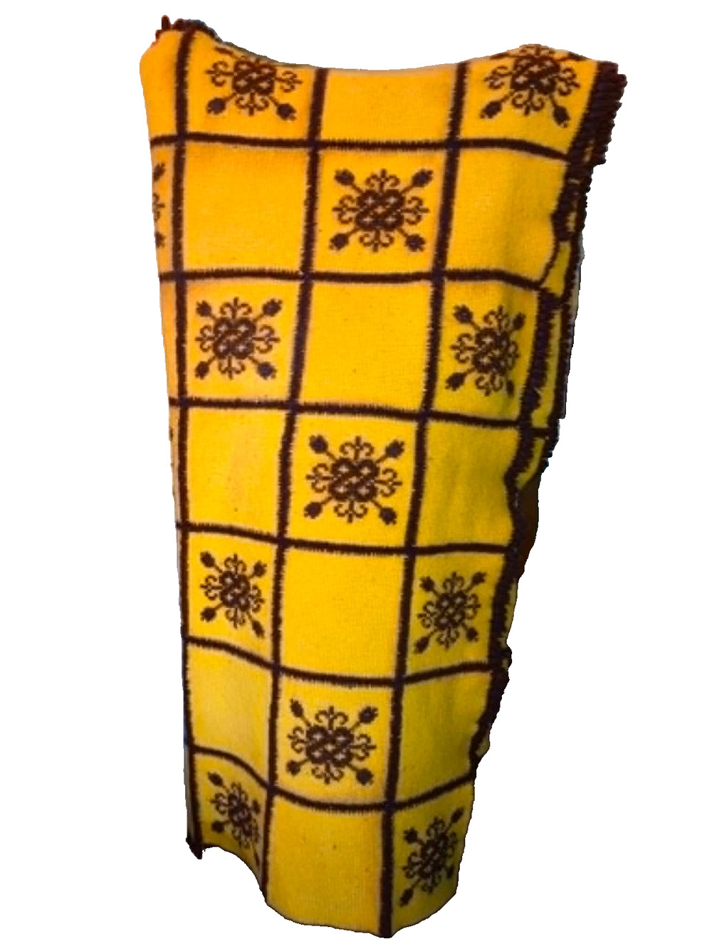 Vintage 1970s Handmade Crochet Afghan Mustard Yellow Brown Granny Square Unusual